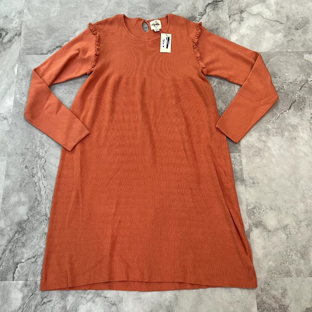 NWT Vignette Mia Knit Sweater Dress Orange Ruffle Cottagecore Womens Large